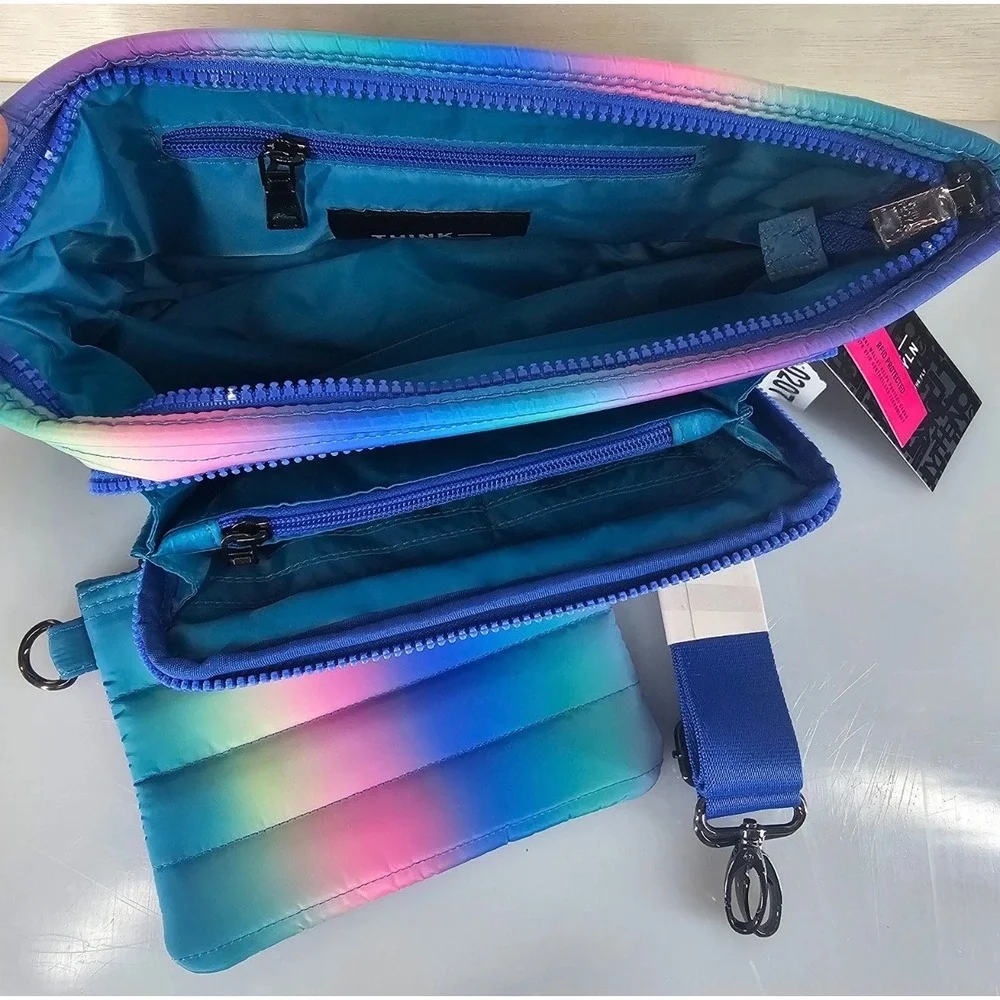 Think‎ Royln Downtown Crossbody Bag Rainbow Ombre Quilted Puffer Pouch New